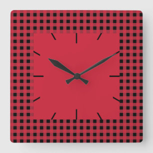 Reloj Cuadrado Gingham Rojo y Negro