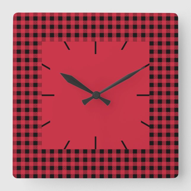 Reloj Cuadrado Gingham Rojo y Negro (Anverso)