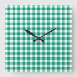 Reloj Cuadrado Gingham Verde Esmeralda Y Blanco A Cuadros