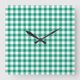 Reloj Cuadrado Gingham Verde Esmeralda Y Blanco A Cuadros