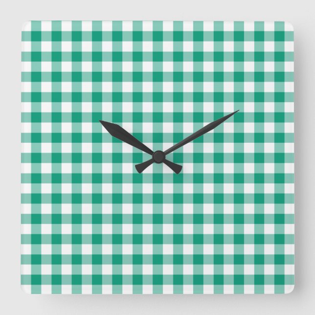 Reloj Cuadrado Gingham Verde Esmeralda Y Blanco A Cuadros (Anverso)