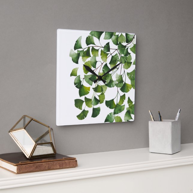Reloj Cuadrado Ginkgo Biloba Verde -  (Oficina)
