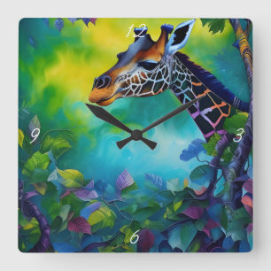 Reloj Cuadrado Girafa en los árboles II