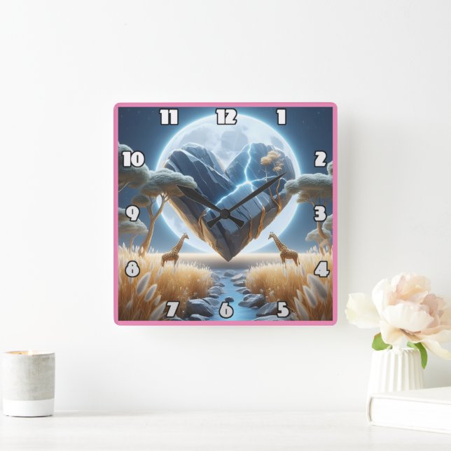 Reloj Cuadrado Girafas majestuosas bajo un cielo iluminado por la (Hogar)