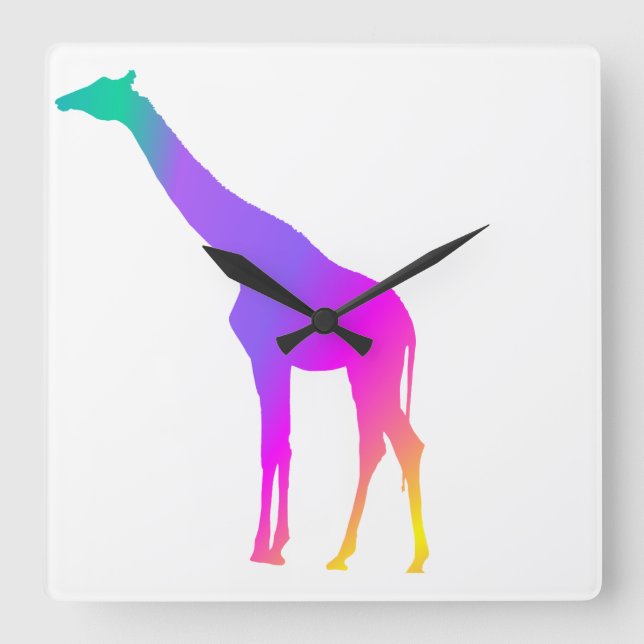 Reloj Cuadrado Giraffe arcoiris (Anverso)