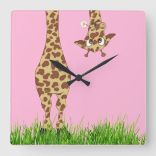Reloj Cuadrado Giraffe con margarita en rosado