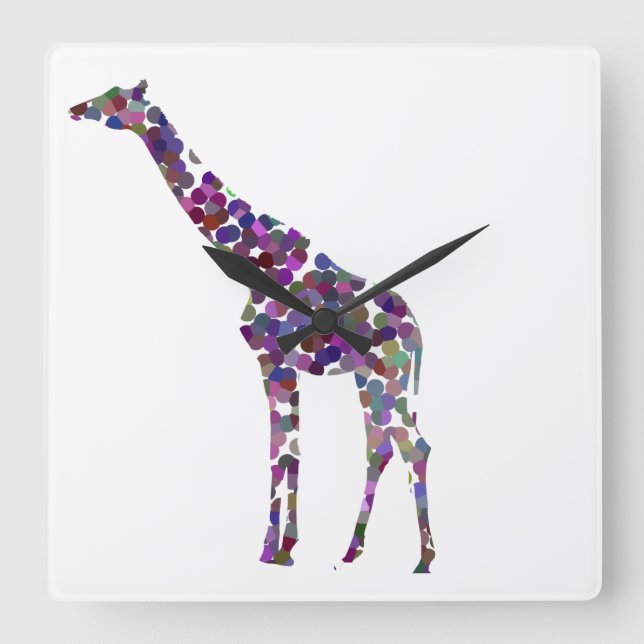 Reloj Cuadrado Giraffe de manchas multicolores (Anverso)