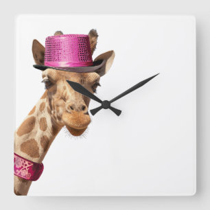 Reloj Cuadrado Giraffe en gorra rosa brillante