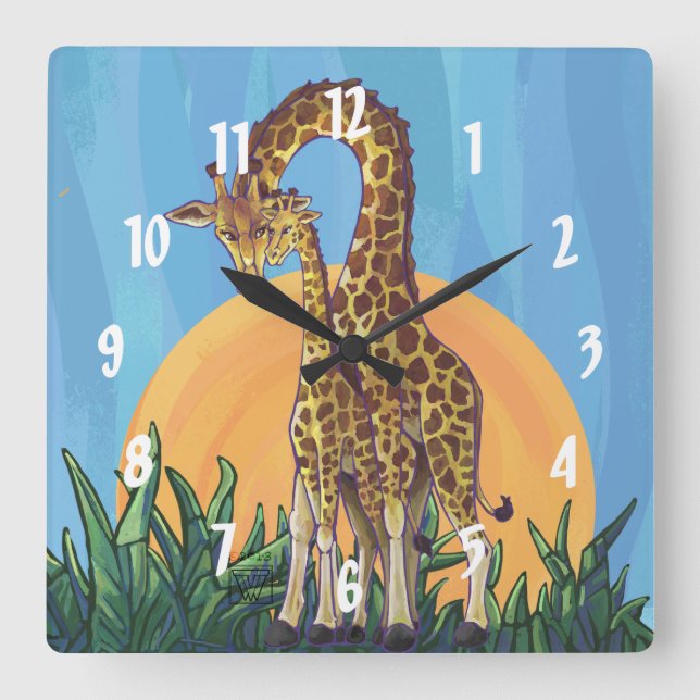 Reloj Cuadrado Giraffe Mama and Baby (Anverso)