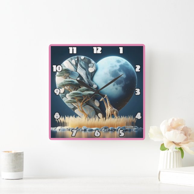 Reloj Cuadrado Giraffe mira a la sabana luna en África (Hogar)
