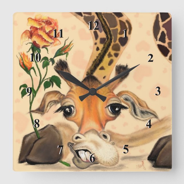 Reloj Cuadrado Giraffe Romántica - Caballero - Añadir Su Texto /N (Anverso)