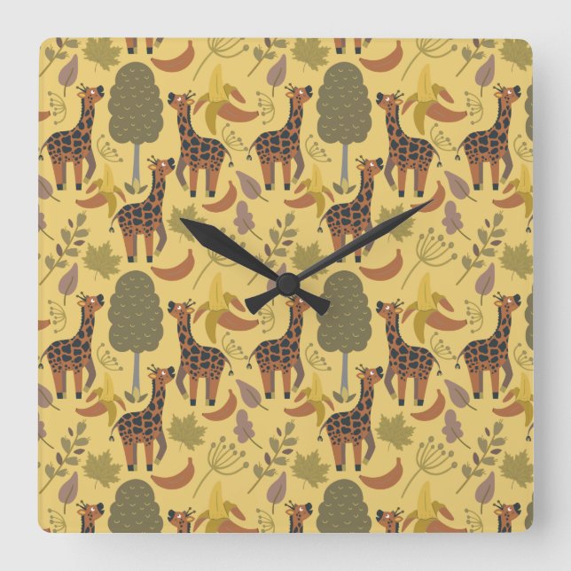 Reloj Cuadrado Giraffe seamless pattern yellow background (Anverso)