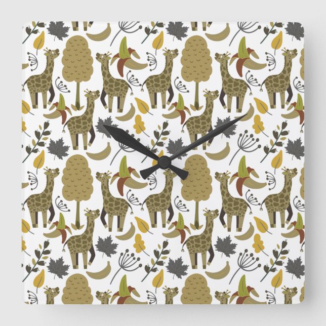 Reloj Cuadrado Giraffe seamless pattern yellow white tall (Anverso)