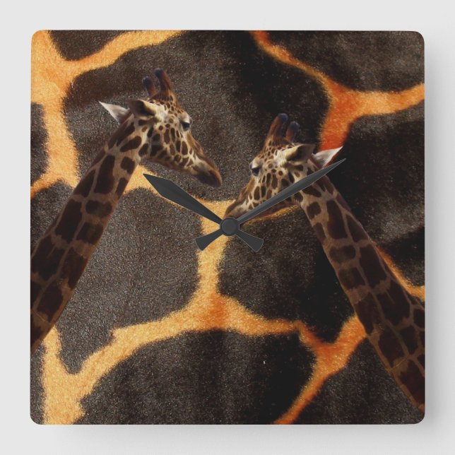 Reloj Cuadrado Giraffes On Giraffe Pattern Background, (Anverso)
