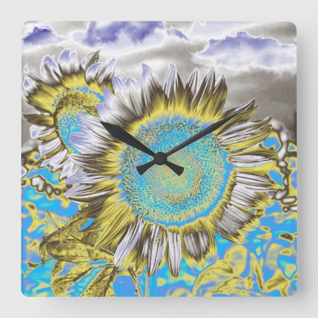 Reloj Cuadrado Girasol azul 2 (Anverso)