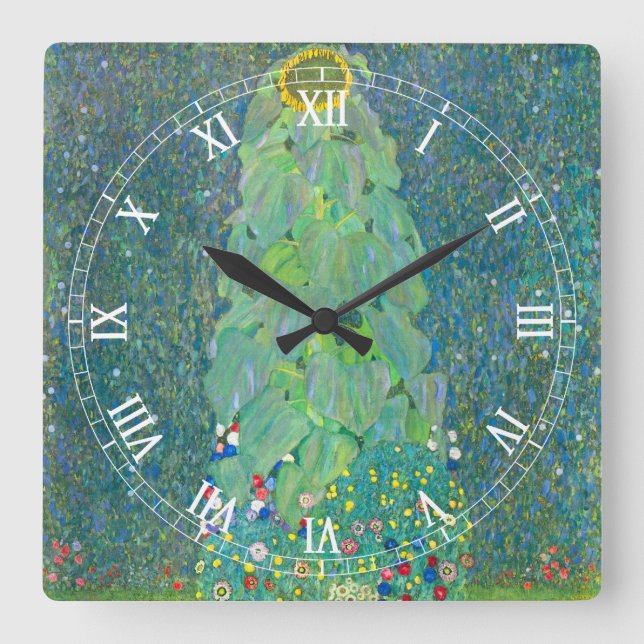 Reloj Cuadrado Girasol de Klimt, flores antiguas Art Nouveau (Anverso)