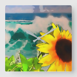 Reloj Cuadrado Girasol en la playa