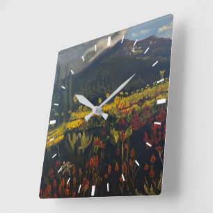 Reloj Cuadrado Girasoles en las montañas, por Gary Poling