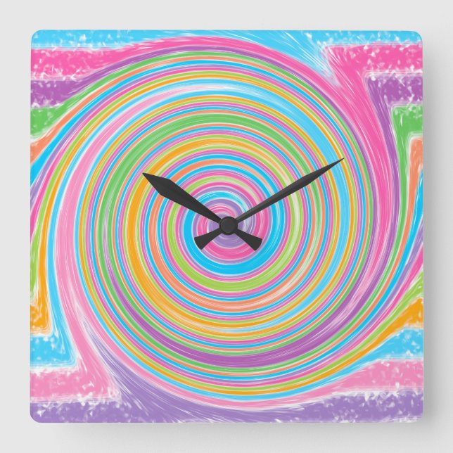 Reloj Cuadrado Giro arcoiris colorido (Anverso)