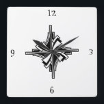 Reloj Cuadrado Giro geométrico en blanco y negro de Art Deco<br><div class="desc">Diseño Art Déco de giro geométrico en blanco y negro. Genial para ti mismo o como regalo.</div>