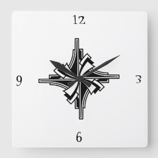 Reloj Cuadrado Giro geométrico en blanco y negro de Art Deco