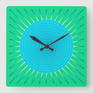 Reloj Cuadrado Giro geométrico moderno - azul y verde jade