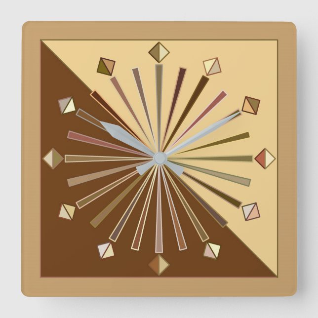 Reloj Cuadrado Giro geométrico moderno, oro mostaza (Anverso)