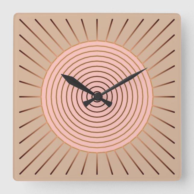 Reloj Cuadrado Giro geométrico moderno - Peach y Tan (Anverso)