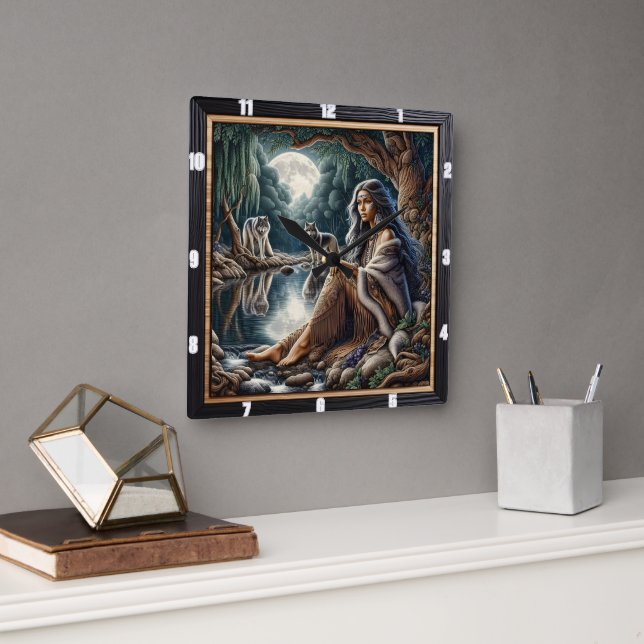 Reloj Cuadrado Glade nativo iluminado por luna: arte de guardiane (Oficina)