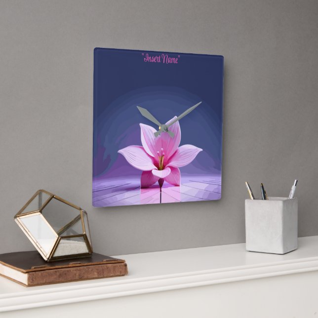 Reloj Cuadrado Gladioli Dimensional: Obra maestra rosa y púrpura (Oficina)
