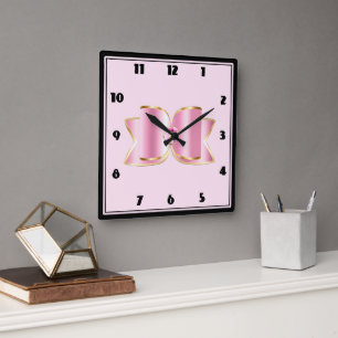 Reloj Cuadrado Glam Bow rosa con piedra angular