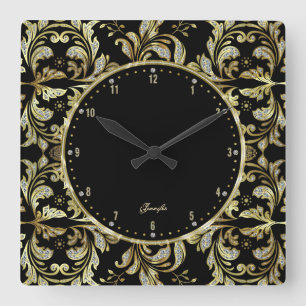Reloj Cuadrado Glamours Negro, Oro y Brillo Blanco