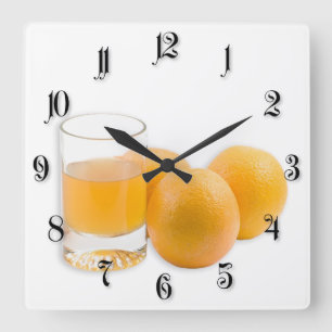 Reloj Cuadrado Glass of the juice and the three oranges