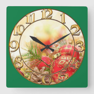Reloj Cuadrado Glass Red and Gold Christmas Ornaments