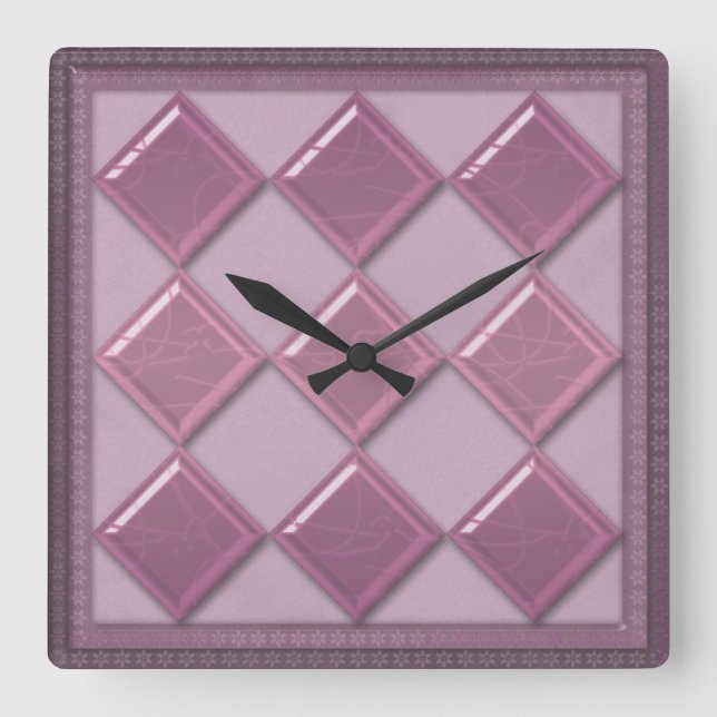 Reloj Cuadrado Glass tile 3D purple color (Anverso)