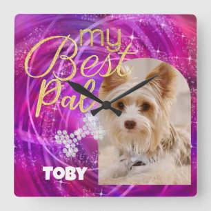 Reloj Cuadrado Glittering Mascota Dog Photo Mangenta