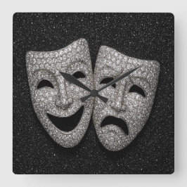 Reloj Cuadrado Glittery Comedy & Tragedy Drama Mask