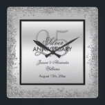 Reloj Cuadrado Glitzy Silver & Black 25th Wedding Anniversary<br><div class="desc">Beautiful romantic, elegant glitzy and sparkly 25th Wedding Anniversary wall clock. With a shiny glittery sequin silver border frame over a double silver and single black background..This example is for a 25th Silver Wedding Anniversary but can be used for any event. All text, font and font color is fully customizable...</div>