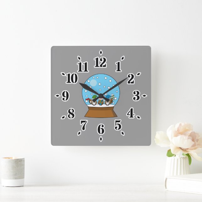 Reloj Cuadrado Globe de nieve con tres búhos de gnomo (Hogar)