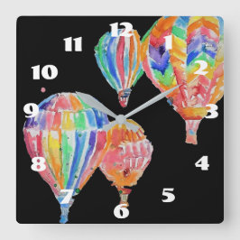 Reloj Cuadrado Globo aerostático acuarela negro guardería niños