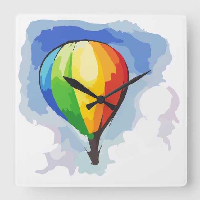 Reloj Cuadrado Globo del aire caliente del arco iris (Anverso)