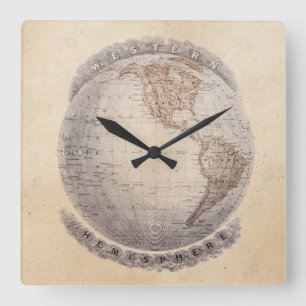 Reloj Cuadrado Globo del hemisferio occidental del mapa del mundo