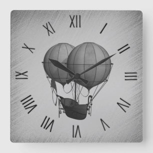 Reloj Cuadrado Globos aerostáticos de plata Steampunk con barco