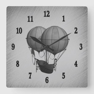 Reloj Cuadrado Globos aerostáticos de plata Steampunk con barco