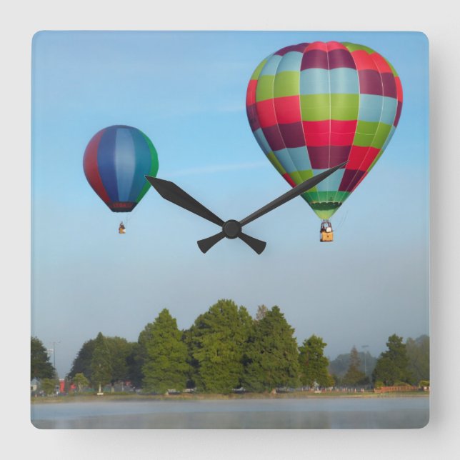 Reloj Cuadrado Globos aerostáticos sobre un lago, NZ (Anverso)