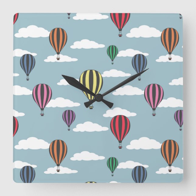 Reloj Cuadrado Globos coloridos del aire caliente (Anverso)