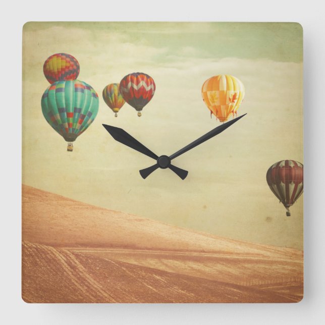 Reloj Cuadrado Globos De Aire Caliente En El Cielo (Anverso)