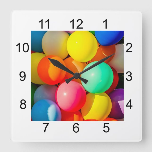 Reloj Cuadrado Globos de juguetes coloridos (Anverso)