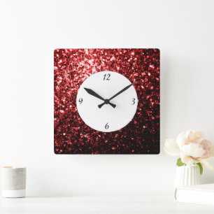 Reloj Cuadrado Globos de lentejuelas de color rojo oscuro con núm
