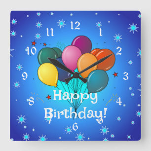 Reloj Cuadrado Globos felices de celebración de cumpleaños,